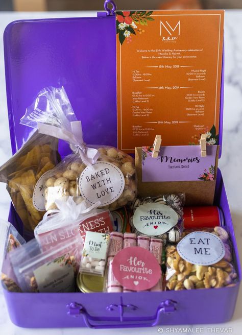 Absolutely Loved This Cute Curated Welcome Hamper For Guests! | WedMeGood Welcome Hamper, Wedding Hampers, Wedding Gift Hampers, Welcome Basket, Indian Wedding Gifts, Wedding Welcome Gifts, Indian Wedding Favors, Bridal Gift Wrapping Ideas, India Wedding