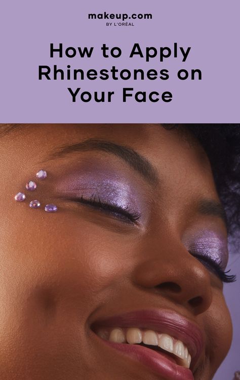 Rhinestones, pearls are gems are the perfect way to embellish any eye look. Here’s how to apply craft embellishments to your face and get them to stay put all day. Crystal Eye Makeup Gems, How To Put Rhinestones On Face, Stick On Jewels Face Eye Makeup, How To Put Gems On Face, How To Glue Rhinestones On Face, How To Glue Gems On Face, How To Put Jewels On Face, Makeup Jewels Eye, Face Bedazzle Gems