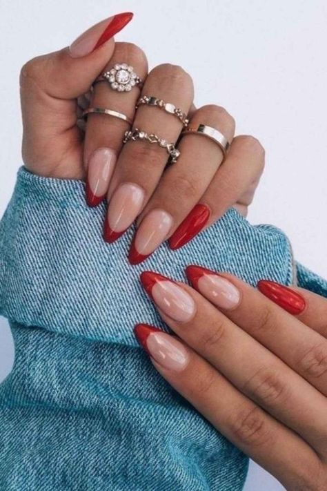 2024's Trendiest Red Spring Nails - Chic Designs for Every Style Red Tip Nails, Maroon Nail Designs, Red Summer Nails, Deep Red Nails, Red Gel Nails, Kutek Disney, Christmas Gel, Maroon Nails, Red Nail Art