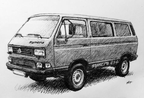 My drawing of a VW T3 Syncro 4x4 (Vanagon for you folks Stateside) Dot Shading, Van Sketch, Van Drawing, Bus Drawing, Vw T3 Syncro, T3 Bus, Painted Pictures, Vw Vanagon, Volkswagen Type 2