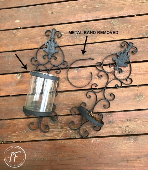 Metal Wall Candle Holders, Wall Sconces Diy, Candle Repurpose, Upcycled Thrift, Mason Jar Solar Lights, Repurposed Metal, Patio Lanterns, Outdoor Candle, Outdoor Candle Holders