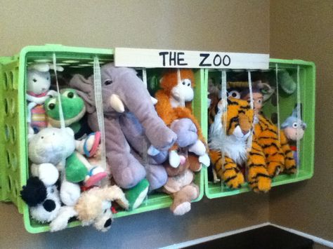 stuffed animal storage | All Things With Purpose: Storage Solutions for Stuffed Animals Spring Organization, Plastic Crates, Organisation Hacks, Stuffed Animal Storage, Household Organization, Toy Rooms, Organization Kids, Room Storage, Toy Organization