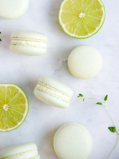 Zesty Lime Macarons - Julie Marie Eats Lime Macarons, Cheesecake Macarons, Lime Buttercream, Patisserie Design, Milk Chocolate Ganache, Cookie Container, Almond Powder, Macaroon Recipes, Christmas Spices