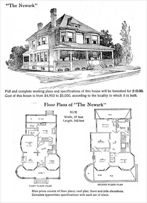 Free Classic Queen Anne by Hodgson - Newark House Plan Old Victorian House Plans, Victorian Farmhouse Plans, Historical House Plans, Queen Anne House Plans, Thesis Architecture, Houses Victorian, Square Houses, Queen Anne Victorian House, Sears Homes