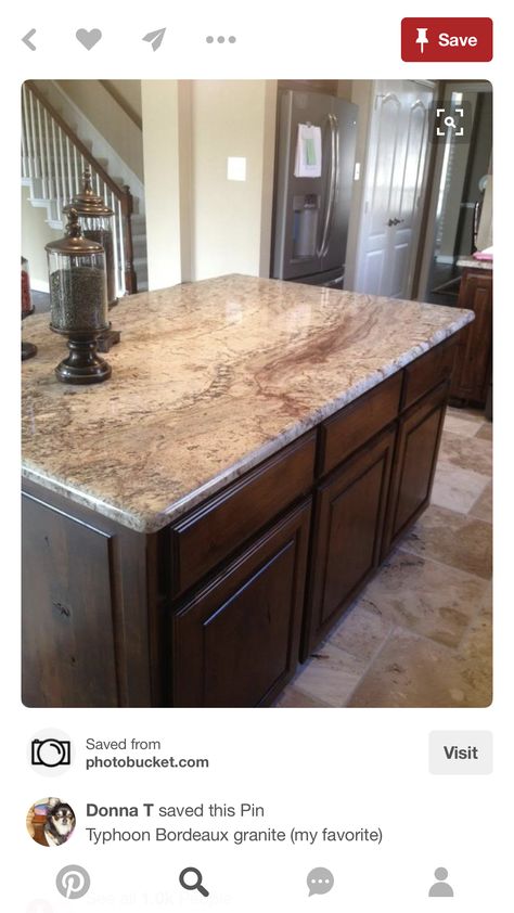 Typhoon Bordeaux Granite Countertops, Typhoon Bordeaux Granite Kitchen, Bordeaux Granite Countertops, Typhoon Bordeaux Granite, Countertop Granite, Stained Cabinets, Kitchen Remodel Countertops, Outdoor Kitchen Countertops, Kitchen Countertop Materials