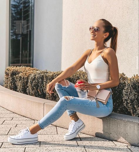 Outfit Jean, Converse Platform, Fashion Now, Girl Inspiration, Inspired Outfits, Outfit Casual, Amelie, Outfits Ideas, Fashion Killa