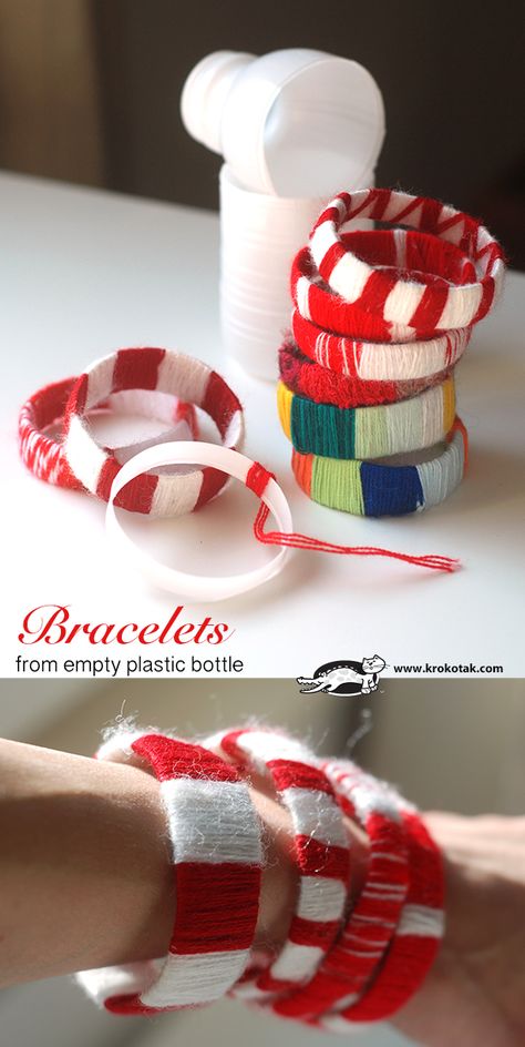 krokotak | Bracelets from empty plastic bottle Diy Recycled Projects, Empty Plastic Bottles, Reuse Plastic Bottles, Plastic Bottle Art, Diy Plastic Bottle, Inexpensive Crafts, Recycled Art Projects, Creative Diy Gifts, Plastic Bottle Crafts