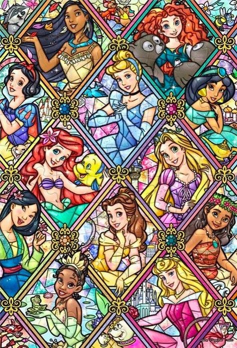 Princess Of Disney, Lady Disney, Disney Princess Collection, Disney Stained Glass, Animation Disney, Disney Princess Artwork, Space Living Room, Disney Background, Princess Wallpaper