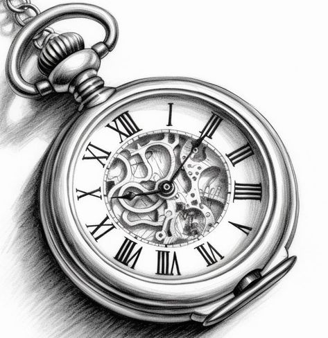 Two Clocks Tattoo Design, Pocket Watch Tattoo For Men, Men Clock Tattoo Ideas, Clock Drawing Tattoo, Compass Tattoo Stencil, Stopwatch Tattoo, Clock Tattoo Designs, Hourglass Drawing, Pocket Watch Tattoo Design