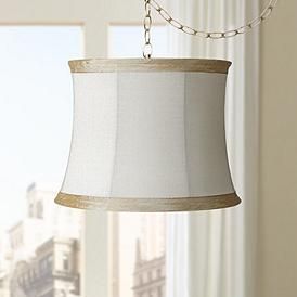 Ivory Linen 16" Wide Antique Brass Plug-In Swag Chandelier Taupe Trim, Plug In Chandelier, Swag Chandelier, Antique Brass Chandelier, Gold Plugs, Swag Lamp, Chandelier Style, Chandelier Shades, Brass Chandelier