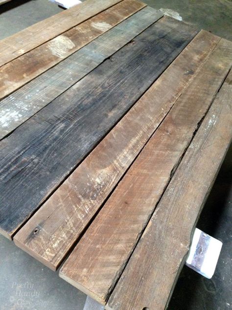 Reclaimed Lumber Farmhouse Table | Pretty Handy Girl Farmhouse Table Top, Wood Farmhouse Table, Reclaimed Wood Table Top, Furniture Repurposing, Diy Tables, Build A Farmhouse Table, Barnwood Table, Wood Table Diy, Build A Table