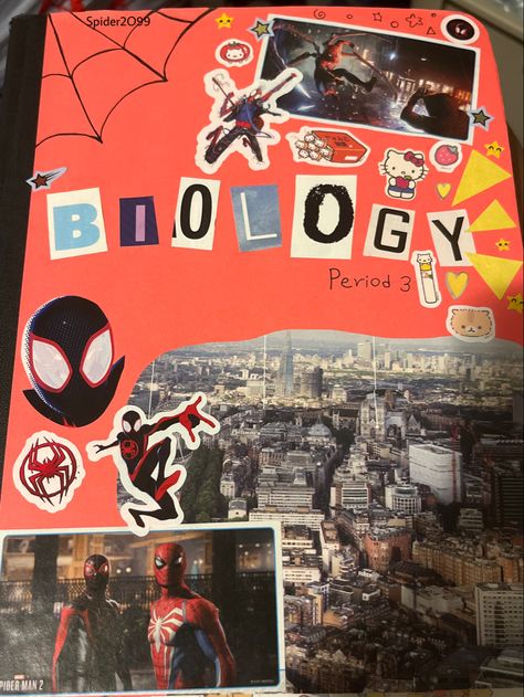 August 2023 Spiderman Notebook, Biology Notebook, Soccer Inspiration, Notebook Cover Design, Sketchbook Cover, Phone Inspo, Room Essentials, Art Journal Inspiration, Marvel Spiderman