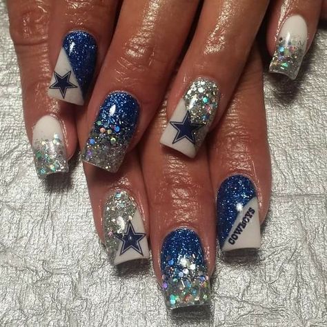 Dallas Cowboys Nails Acrylics, Dallas Cowboy Nails, Dallas Cowboys Nail Designs, Cowboys Nails, Dallas Cowboys Nails, Dallas Cowboys Tattoo, Inspirational Nails, Cowboy Nails, Cowboy Tattoos