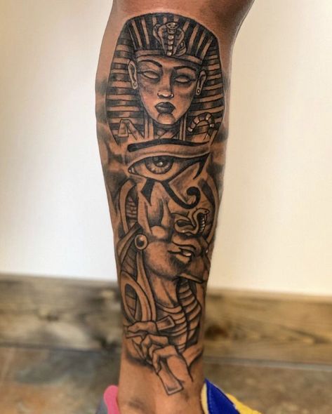 Egyptian Tattoo Black Women, Women Egyptian Tattoos, Black God Tattoo, Born King Tattoo Men, Black Power Tattoo Men, Egyptian Forearm Tattoo, Side Calf Tattoo Men, Best Forearm Tattoo Men Half Sleeves, Egyptian Tattoo Designs Men