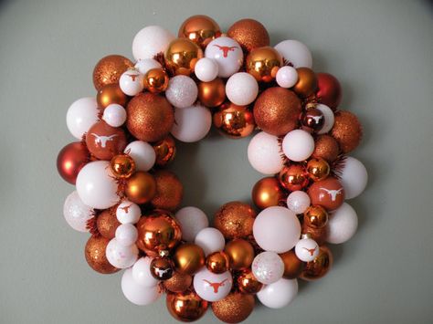 Cool Texas Longhorn Wreath Texas Longhorn Wreath, Longhorn Decor, Christmas Texas, After Christmas Sales, Orange Ornaments, Ut Longhorns, Texas Christmas, Hook Em Horns, Ball Wreath