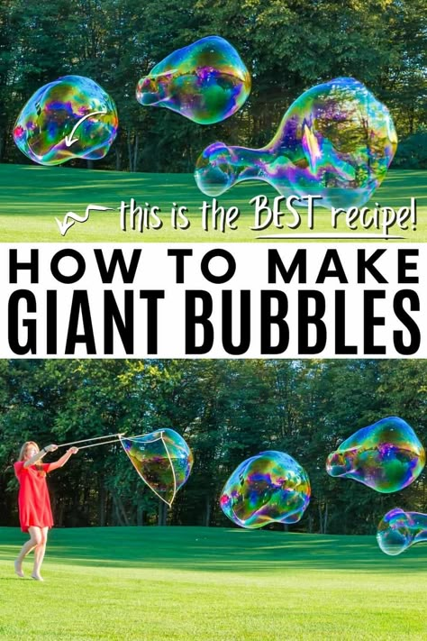 Giant Bubble Solution, Giant Bubble Recipe, Bubble Solution Recipe, Huge Bubbles, Bubbles Recipe, Bubble Diy, Giant Bubble Wands, Bubble Recipe, Bubble Activities