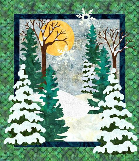 Quilt fusion raw edge applique pattern-snow day Wall Quilt Patterns, Watercolor Quilt, Art Boxes, Christmas Tree Quilt, Landscape Art Quilts, Applique Art, Landscape Quilt, Applique Quilt Patterns, Quilt Care