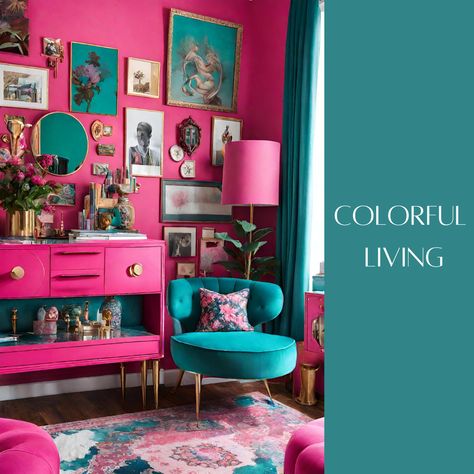 Pink And Turquoise Bedroom, Magenta Bedrooms, Pink And Teal Bedroom, Hot Pink Bedroom, Teal And Pink Bedroom, Hot Pink Room, Hot Pink Bedrooms, Teal Rooms, Colorful Maximalist