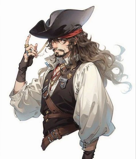 Old Pirate Character, Pirate Dnd Art, Pirate Captain Character Design, Pirate Character Design Male, Pirate Character Art Male, Male Pirate Oc, Pirates Character Design, Pirate Dnd Character, Pirate Poses Reference