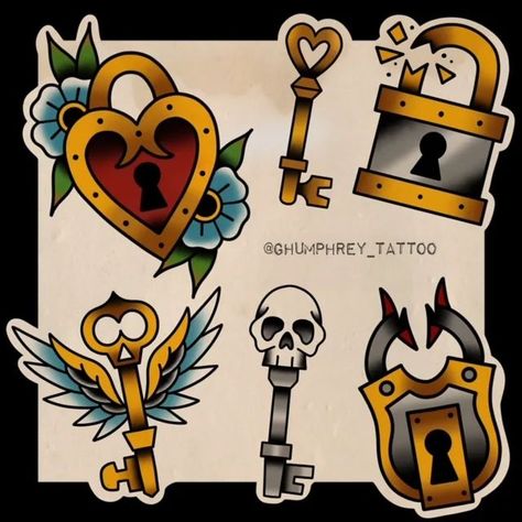 Traditional Lock And Key Tattoo, New Age Traditional Tattoo, Traditional Tattoo Key, Traditional Chain Tattoo, Padlock Tattoo, Matching Tattoos For Siblings, Key Tattoo Designs, Mom Drawing, Traditional Tattoo Old School