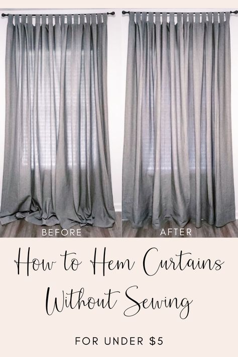 Super easy and cheap DIY :) #howtohemcurtainswithoutsewing #diy #hem #homeproject #nosew #ikeacurtains Hem Curtains, How To Hem Curtains, Curtains Without Sewing, Diy Drapes, Long Drapes, Cheap Curtains, Ikea Curtains, No Sew Curtains, Simple Curtains