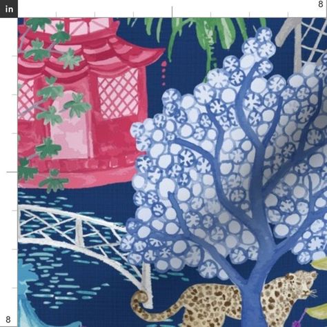 Leopard Fabric Leopard Pagoda Scene By Danika Herrick Pink | Etsy Leopard Fabric, Fabric Swatch, Recycled Canvas, Blue Clouds, Organic Cotton Knit Fabric, Custom Printed Fabric, Belgian Linen, Organic Cotton Fabric, Minky Fabric