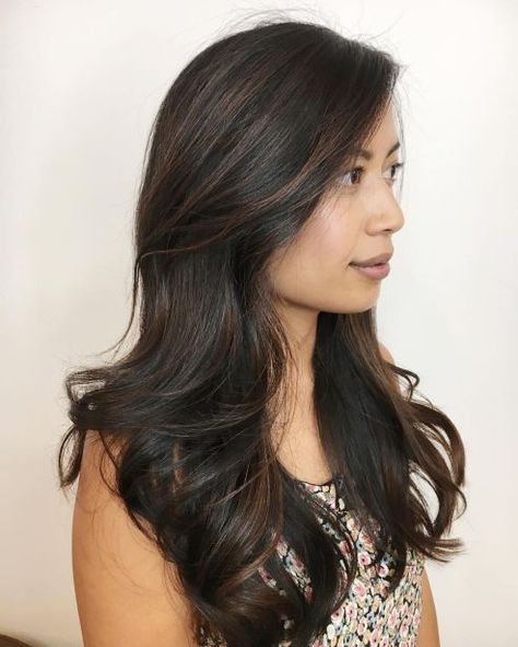 Subtle Brown Highlights For Black Hair Black Hair With Brown Highlights, Subtle Brown Highlights, Partial Balayage, Hairstyles Balayage, Partial Highlights, Balayage Hairstyles, Balayage Blond, Black Hair Balayage, Black Hair With Highlights