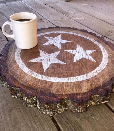 Tennessee Tristar Wood Slice Centerpiece by SignNiche on Etsy Diy Tennessee Vols Decor, Tennessee Vols Crafts, Tennessee Bedroom, Tennessee Decor, Wood Slice Centerpiece, Furniture Diy Ideas, Tennessee Style, Tennessee Crafts, Tennessee Tristar