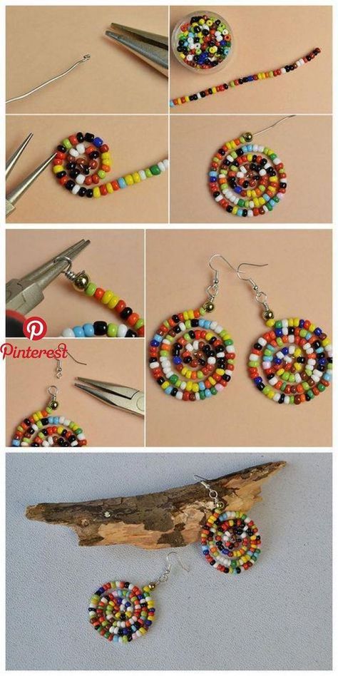 Boho Beaded Earrings Diy, How To Make African Jewelry, Diy Small Earrings, Diy Earring Ideas Homemade, Beebeecraft Tutorials, Band Earrings, Homemade Accessories, Earrings Handmade Beaded, Seed Bead Tutorials