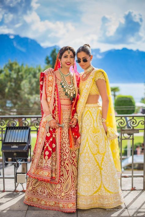 You may have spotted some pictures doing the rounds of Instagram, with an exquisite swiss alp backdrop, a bride in gorgeous outfits and Indian wedding guests in all their finery. Well, the wedding we ... Indian Wedding Guest Outfit Ideas, Indian Wedding Guest Outfit, Indian Wedding Guest, Wedding Guest Outfit Ideas, Indian Bridesmaids, Saree Bollywood, Glamorous Outfits, Bride Sister, Red Lehenga