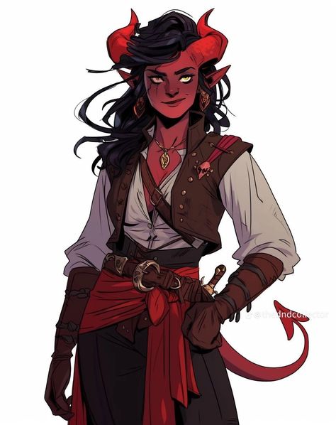 Tiefling Female Gunslinger, Teifling Clothes, Tiefling Ranger Female, Dnd Rouge Outfit, Glasya Tiefling, Rouge Outfits Dnd, Teifling Character Art, Dnd Character Concept Art, Teifling Character Design