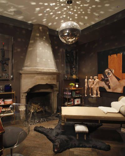 Safe Room by William T. Georgis Disco Interior, Bear Skin Rug, Disco Ball Decor, House In New York, Disco Ball Light, Bedroom Sitting Room, Panic Rooms, Ball Ideas, Show House