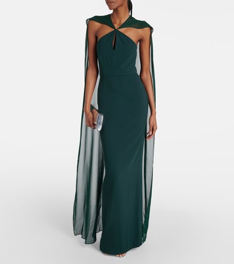 Caped satin crêpe gown in green - Roland Mouret | Mytheresa Spring Knitwear, Alexander Mcqueen Clothing, Crepe Gown, Red Accessories, Roland Mouret, Summer Accessories, Scarf Hairstyles, Fashion Styles, Cocktail Dress Party