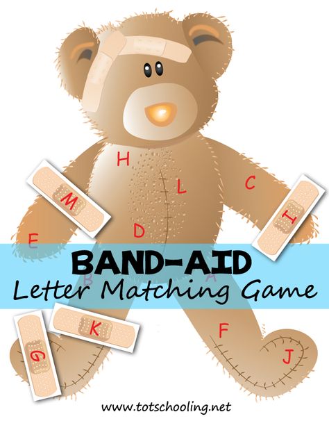 Free Band-aid Letter Matching Game (upper-case and lower-case versions are available in the PDF) from Totschooling Letter Matching Game, Community Helpers Theme, Community Helpers Preschool, Abc Activities, Alphabet Matching, Preschool Literacy, Letter Matching, Preschool Letters, Letter Activities