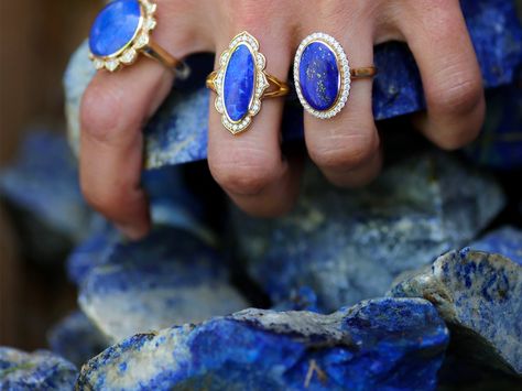 Lapis lazuli rings by Kabana at DND Jewelers. Fredericksburg Virginia, Lapis Lazuli Ring, Jewelry Store, Druzy Ring, Lapis Lazuli, Shades Of Blue, Jewelry Stores, Showroom, Virginia