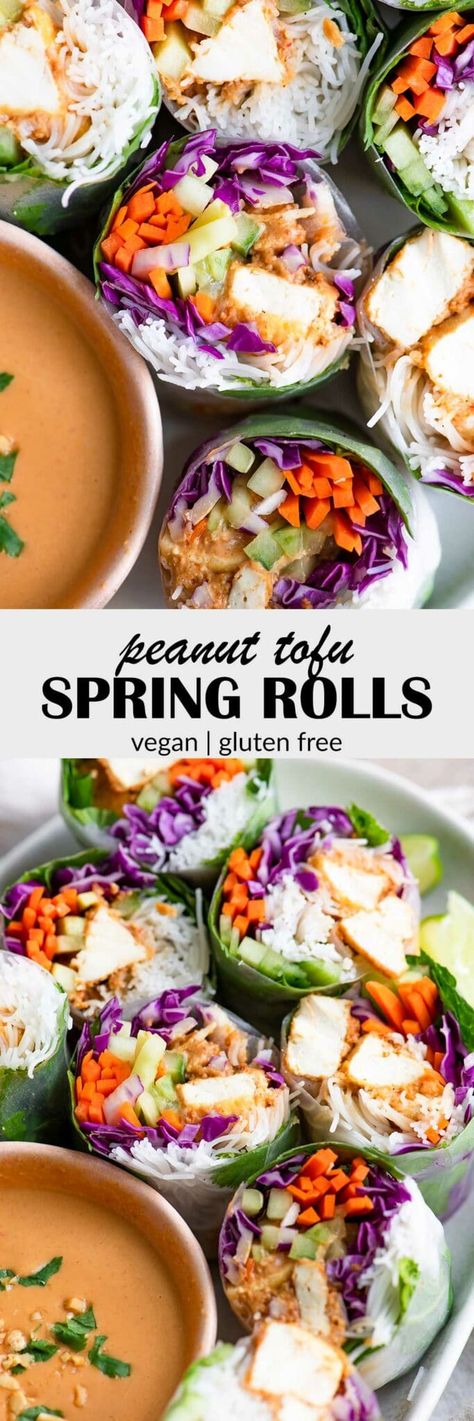 Vegan Summer Rolls With Peanut Sauce, Spring Rolls Gluten Free, Spring Roll Recipe Tofu, Vegan Spring Rolls With Peanut Sauce, Veggie Spring Rolls With Peanut Sauce, Spring Roll Tofu, Vegan Salad Rolls, Tofu Salad Rolls, Tofu Fresh Rolls