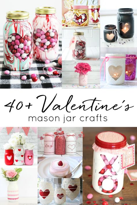 Valentine's Day Craft Ideas in Mason Jars. Heart Crafts for Valentine's Day. Valentine Jar Crafts. DIY Mason Jar Gifts and Decor for Valentine's Day. Jar Decoration Ideas, Valentine Mason Jar, Mason Jar Gifts Diy, Cricut Valentines, Crafts With Glass Jars, Jar Projects, Jar Crafts Diy, Diy Valentine's Day Decorations, Mason Jar Projects