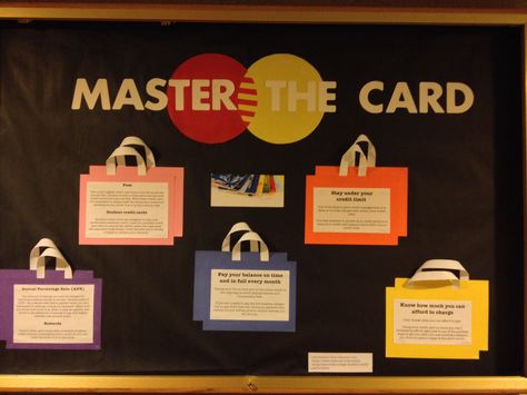 Master The Card - safe shopping and credit card debt education. Office Bulletin Board Ideas, Office Bulletin Board, Res Life Bulletin Boards, Resident Assistant Bulletin Boards, Finance Office, November Bulletin Boards, Office Bulletin Boards, College Bulletin Boards, Passive Programs