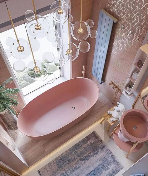 Pink Bathtub, Bedroom Minimalist, Bad Inspiration, Pink Tiles, Bathroom Goals, Salon Interior Design, Interior Designing, Pink Bathroom, Design Jobs