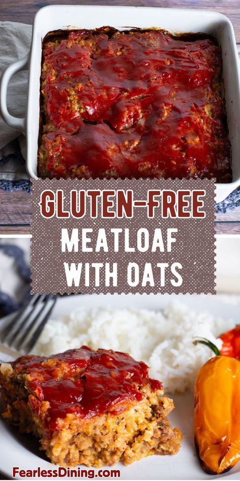 Try my new Gluten Free Meatloaf with Oats for a tasty twist on a classic dish. This homemade meatloaf tastes just like your mother made it! It mixes seasoned ground meat with gluten free oats for tender, delicious flavor. Great for family dinners or a weekend meal, this will become a family favorite comfort food! Easy Gluten Free Dinner Ideas For Family, Gf Df Meals Easy Recipes, Gluten Free Make Ahead Dinners, Gluten Free Meatloaf With Oatmeal, Gluten Free Dairy Free Meatloaf, Easy Gluten Free Dinner For One, Gluten Free Dinner With Ground Beef, Gluten Free Family Dinners, Gluten Free Meals Easy