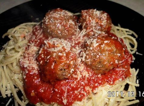 This is one of those "I can't make just a little bit" recipes. I make extra meatballs & freeze them for meatball subs or meatballs & bowties, the list is endless. However, this recipe can certainly be halved if you don't care to make so many. Italian Spaghetti And Meatballs, Italian Meatballs Recipe, Glazed Meatballs, Tasty Meatballs, Italian Meatballs, Just A Pinch, Spaghetti And Meatballs, Meatball Recipes, Beef Dishes