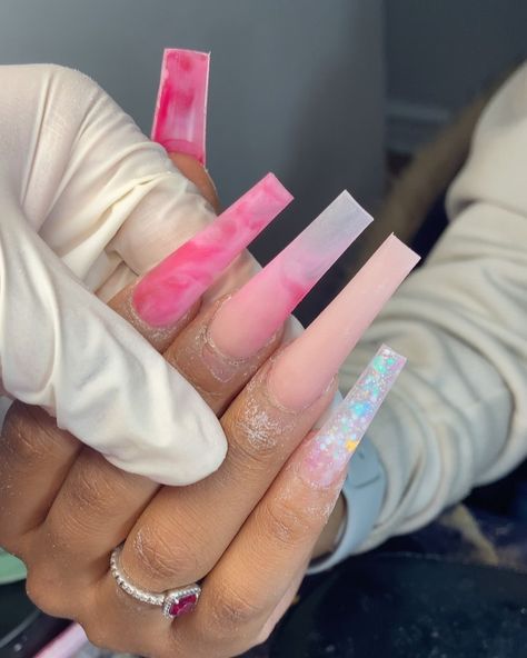 Pink Acrylic Nails Extra, Bad And Boujee Nails Long, Simple Long Acrylic Nails, Bling Wedding Nails, Dramatic Pink Acrylic Nails, Boujee Nails Designs, Xl Long Acrylic Nails Pink, Pink Glam Nails Long, Bad And Boujee Nails