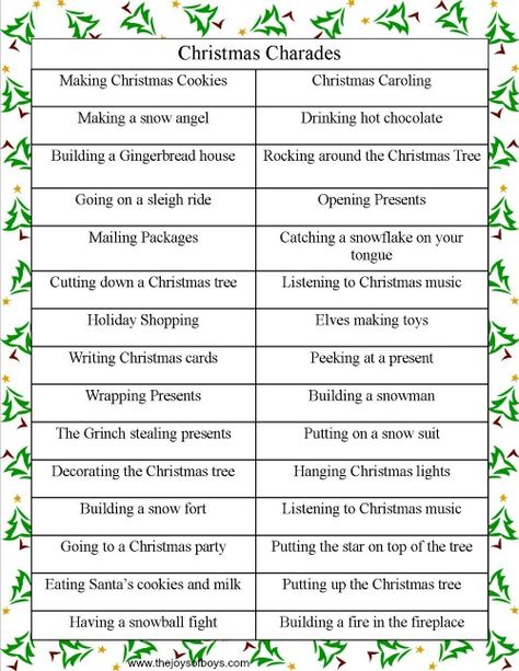 Halloween Charades: Printable Halloween Game - The Joys of Boys Charade Ideas Funny, Family Christmas Party Games, Charades For Kids, Funny Christmas Games, Christmas Charades, Christmas Games For Adults, School Christmas Party, Charades Game, Listen To Christmas Music