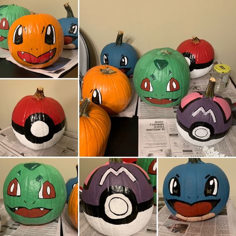 Charmander Painted Pumpkin, Impressive Pumpkin Painting, Pokémon Painted Pumpkin, Charizard Pumpkin Painting, Charmander Pumpkin Painting, Pumpkin Painting Ideas Pokemon, Pokémon Trunk Or Treat, Trunk Or Treat Pokemon, Squirtle Pumpkin