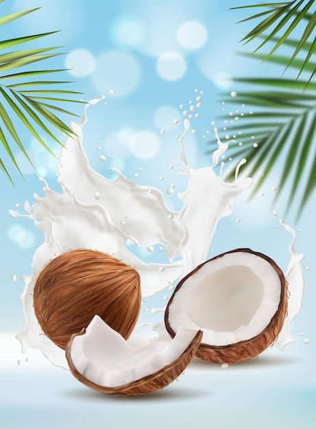 Coconut milk splash, palm leaves bokeh b... | Premium Vector #Freepik #vector #background #food #water #leaf Coconut Images, Background Food, Coconut Leaves, Milk Splash, Coconut Palm Tree, Bokeh Background, Banner Background Images, Backdrops Backgrounds, Background Pictures