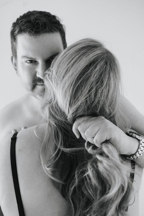 black and white couple boudoir man pulling woman's hair Pulling My Hair Couple, Intimate Portrait, Black And White Couples, Date Idea, Hair Pulling, Posing Guide, Perfect Date, Couple Shoot, Couples Photoshoot