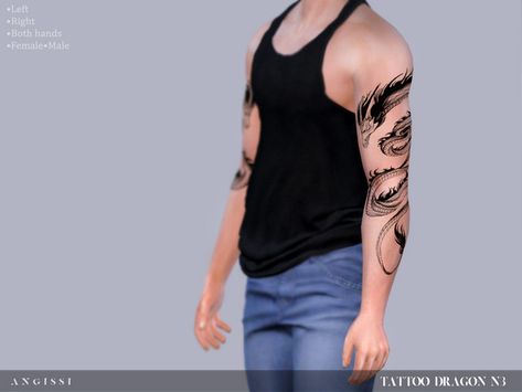 Tattoo Sims 4 Cc, Sims 4 Dragon, Dragon Arm Tattoo, Dragon Tattoo Arm, Sims 4 Tattoos, Tattoo Dragon, Aesthetic Tattoos, 4 Tattoo, Tattoo Cover