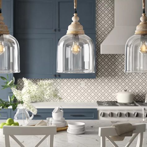 Coastal Pendants Over Kitchen Island, Wood Pendant Lights Over Kitchen Island, Pendant Lights Over Kitchen Sink, White Kitchen Pendant Lights, Country Pendant Lighting, Coastal Pendant Lighting, Greenwich House, Basement Kitchenette, Lighting Fixtures Kitchen Island