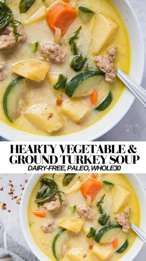 Soup With Vegetables, Ground Turkey Soup, Healthy Ground Turkey, Turkey Soup Recipe, Dinner Pasta, Paleo Soup, Turkey Soup, Ground Turkey Recipes, Healthy Soup Recipes