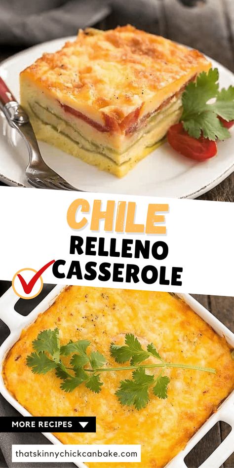 Low Carb Chili Relleno Casserole - Layers of gooey cheese, eggs, tomatoes and peppers make for an irresistible Tex-Mex dish! #casserole #eggs #breakfast #brunch #TexMex #cheddar #greenchiles #meatless #vegetarian #thatskinnychickcanbake Low Carb Chili Relleno, Chili Relleno Casserole, Relleno Casserole, Chile Relleno Casserole, Chili Relleno, Low Carb Chili, Chicke Recipes, Pepper Recipes, Brunch Inspiration